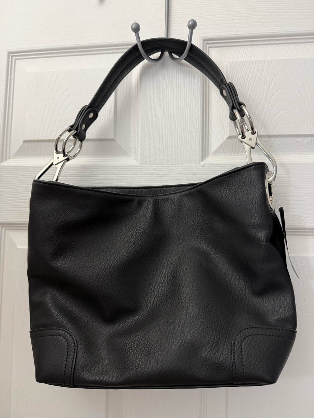 MFK Black Pebbled Leather Shoulder Bag with Silver Hardware